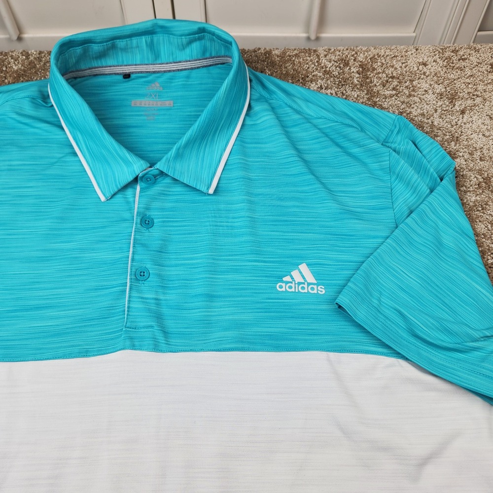 Adidas Golf Mens 2XL Teal White Colorblock Space Dye Short Sleeve Polo Shirt
